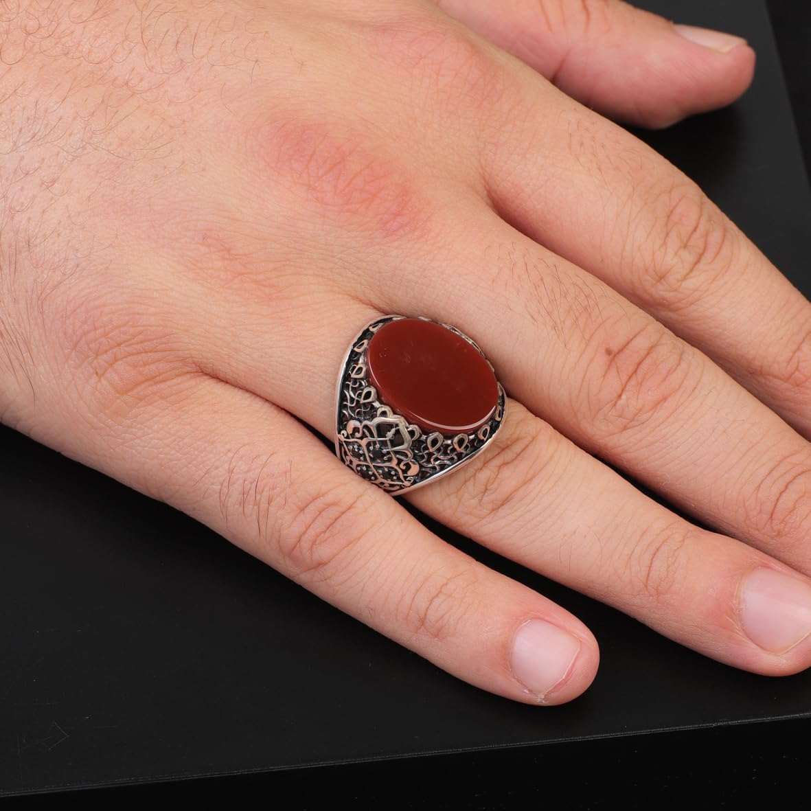 Handmade Carnelian Signet Ring for Men – Ottoman Style Sterling Silver Pinky Ring