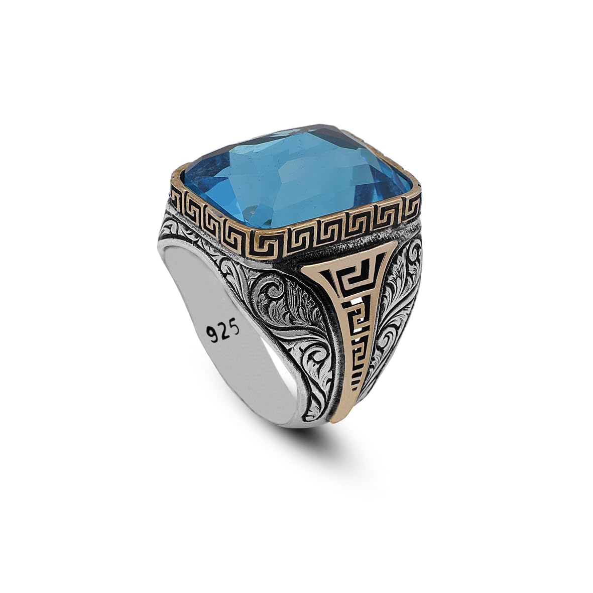 Vintage Handmade 925 Sterling Silver Men's Aquamarine Ring - 925 Sterling Silver Rings for Men - Handcrafted Ring for Men