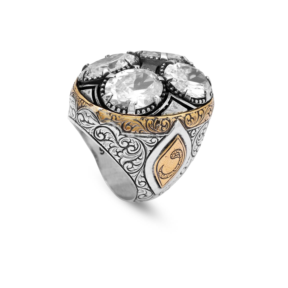 Handmade White Sapphire Sterling Silver Ottoman Ring for Men