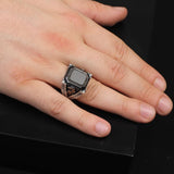 Vintage Black Onyx Ring with Eagle Design - Handmade Turkish 925 Sterling Silver Engagement Ring for Men with Polished Gemstone - Includes Silver Polishing Cloth Gift — image 2