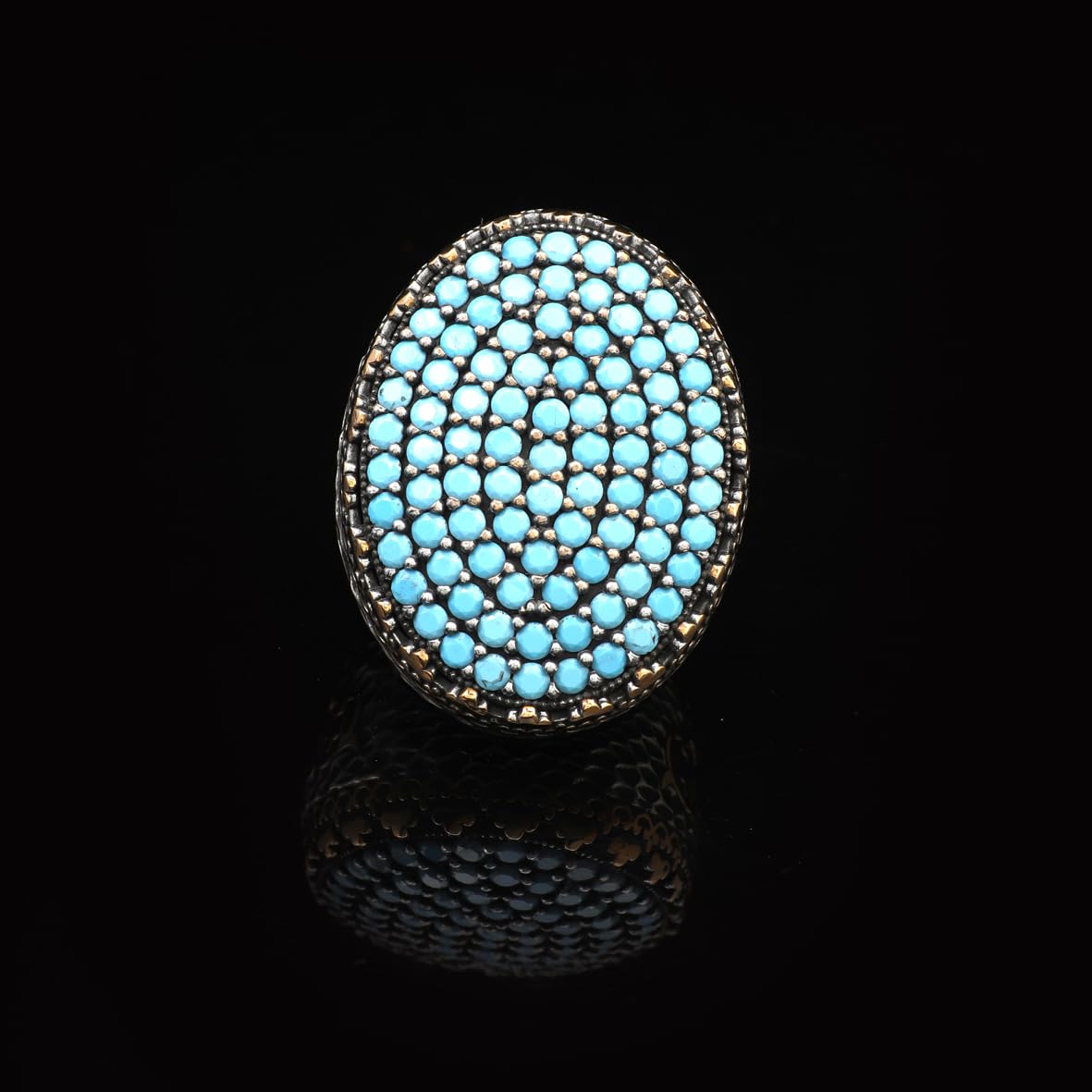 Micro Turquoise Ring Ottoman Large Statement Ring Vintage Sterling Silver Chunky Silver Ring Handmade Gemstone Promise Ring for Him