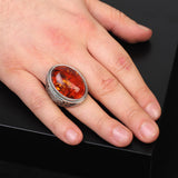 Amber Ring for Men – Large Chunky Sterling Silver Ring with Micro Sapphire Stone — image 6
