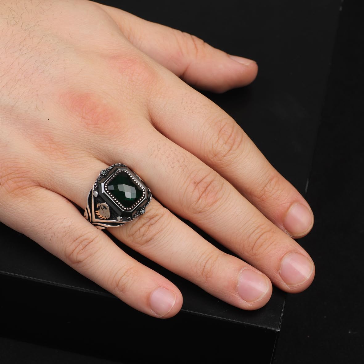 Eagle Emerald Ring - Vintage Mens Gemstone Ring