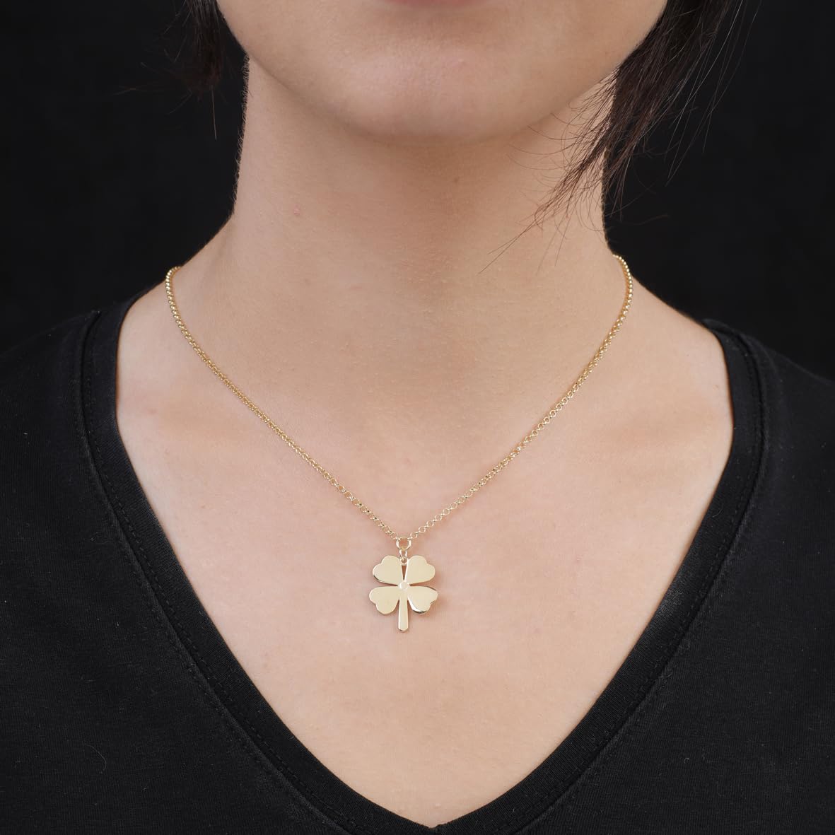 Gold Plated Sterling Silver Necklace with Four Leaf Clover Charm - Four Leaf Clover Necklace in Gold Plated Jewelry Collection for Women - Birthday Gifts for Women