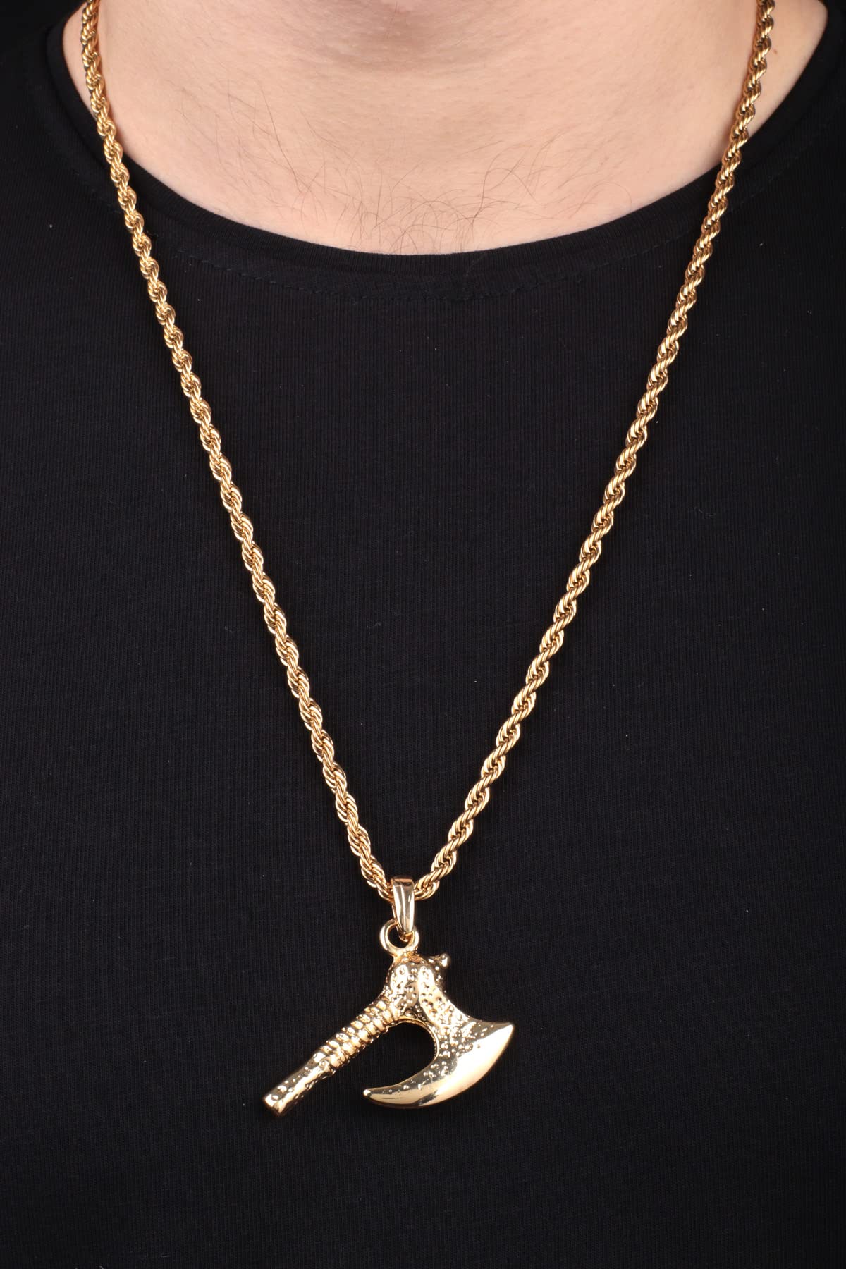 Ax Model Stainless Steel Border Chain Boxed Gold Men's Necklace
