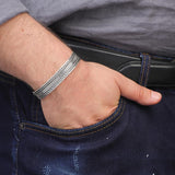 Handmade Silver Cuff Bracelet for Men – Thick Sterling Silver Band with Embroidered Vintage Design — image 3