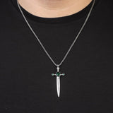 Sterling Silver Sword Necklace with Emerald Gemstone – Polished Biker Pendant on Silver Chain — image 3