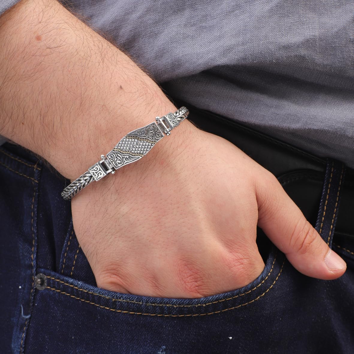 Mens Made to Order Chain Bracelet – Vintage Style in Sterling Silver