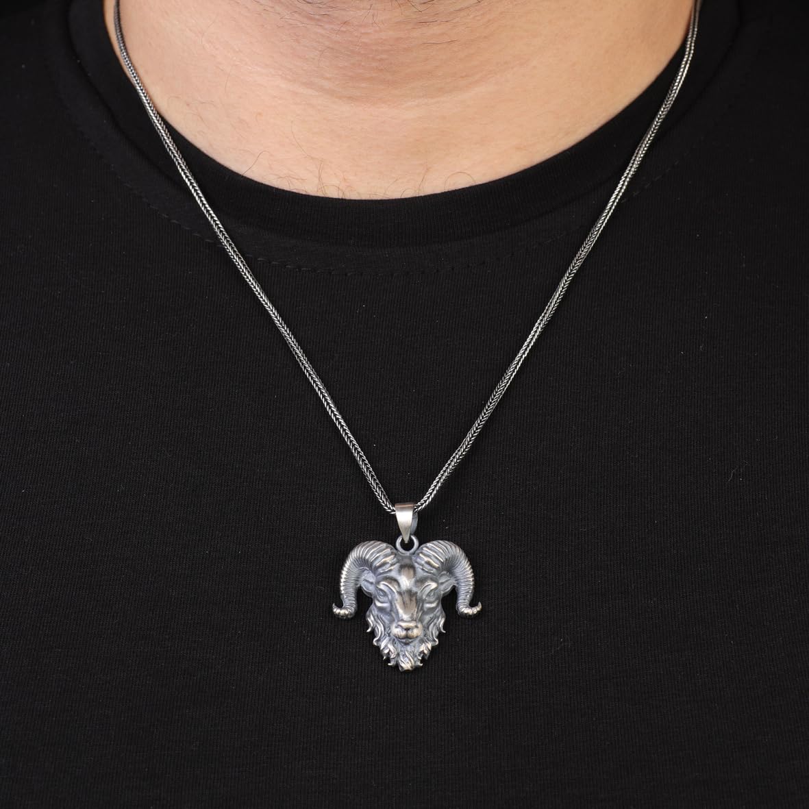 Sterling Silver Goat Necklace - Gothic & Biker Style Men's Pendant with Silver Chain - Includes Silver Cleaning Cloth Gift