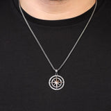 Sterling Silver Compass Necklace – Gothic Polished Mens Pendant – Biker Necklace with Silver Chain – Unique Mens Necklace — image 3