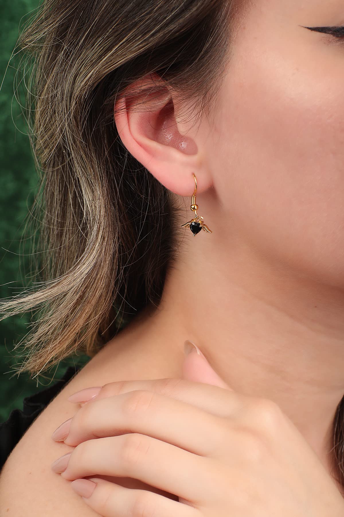 Black Natural Stone Heart Earrings