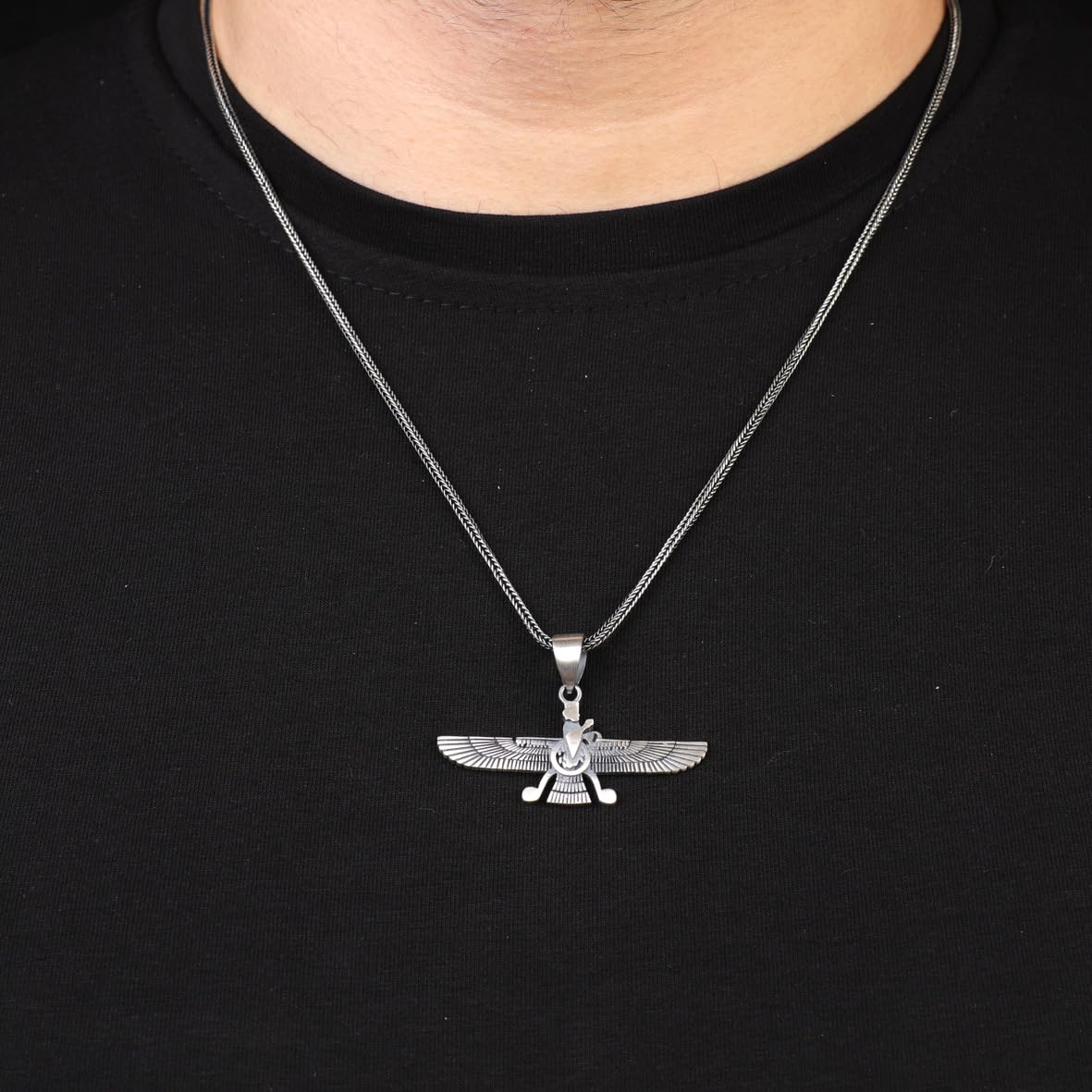 American Eagle Pendant Necklace in Sterling Silver - Men’s Gothic - Biker Style with Silver Chain & Cleaning Cloth Gift