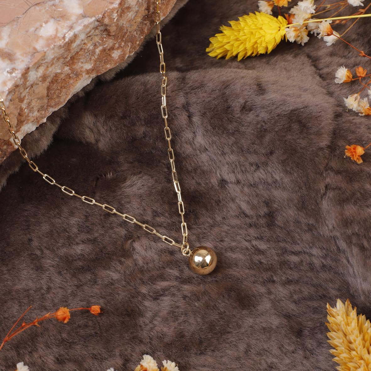 Sterling Silver Necklace featuring Ball Bead Charm in Cute Necklace - Gold Plated Necklace with Ball Bead Charm for Aesthetic Jewelry - Birthday Gifts for Women