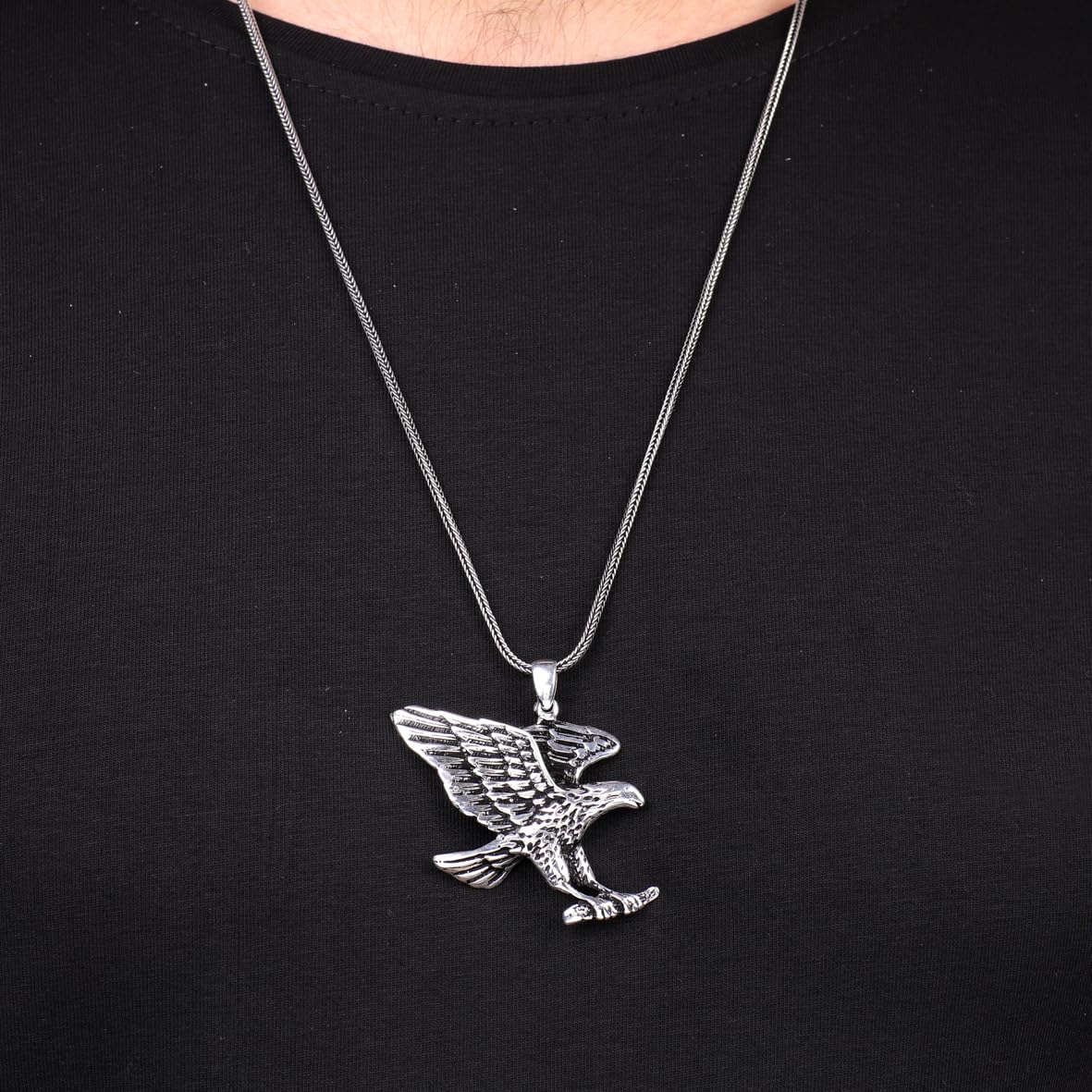 Sterling Silver Eagle Necklace for Men - Animal Jewelry - Complete with Men's Silver Chain - Birthday Gifts