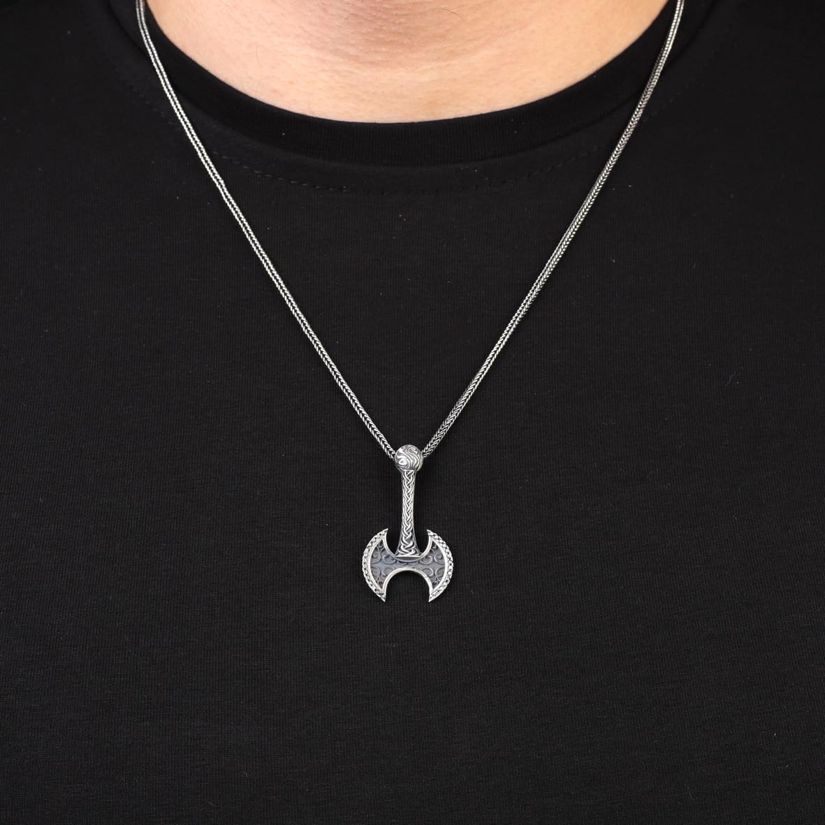 Sterling Silver Axe Necklace for Men - Gothic Biker Pendant with Silver Chain & Cleaning Cloth Gift - Sterling Silver Silver Chain