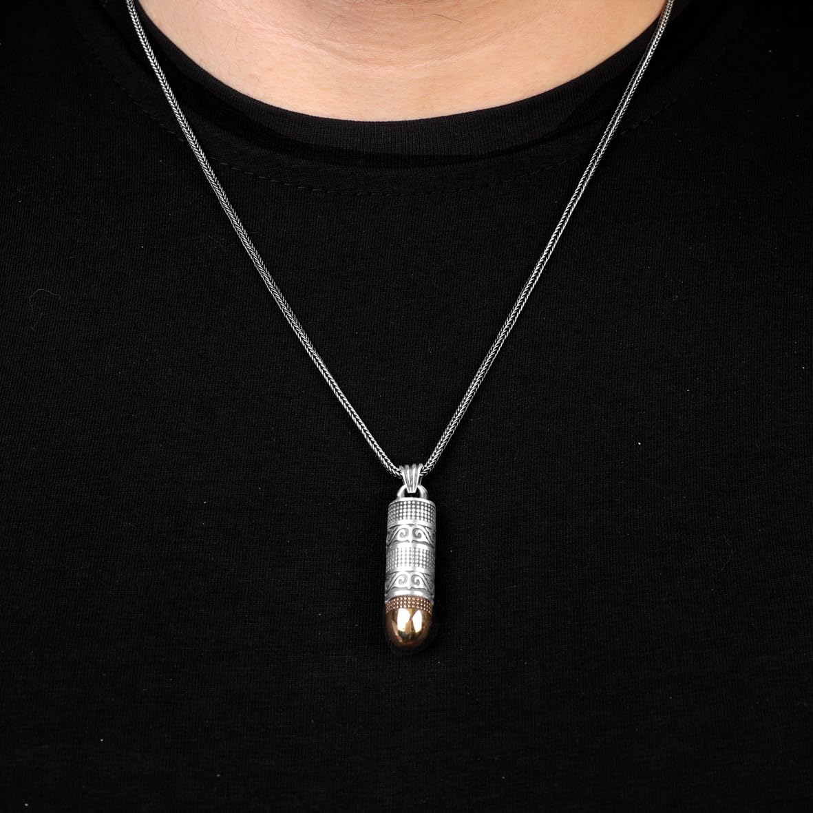 Bullet Necklace & Prayer Box Necklace in Sterling Silver with Silver Chain