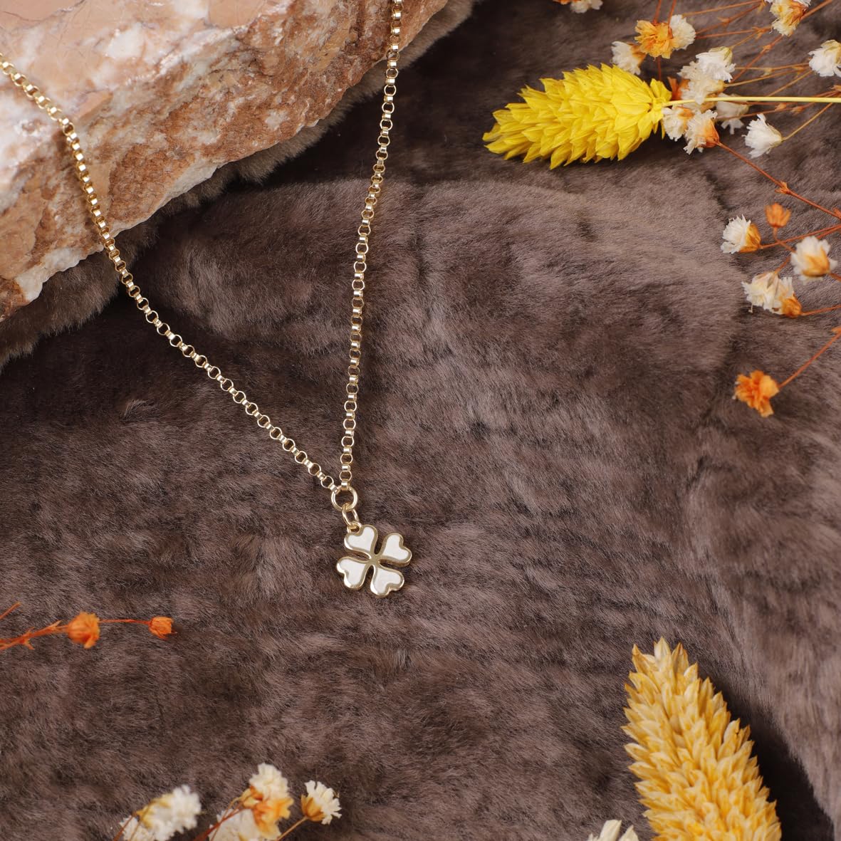Sterling Silver Four Leaf Clover Necklace for Women - Gold Plated Sterling Silver Necklace with Four Leaf Clover Charm - Birthday Gifts for Women