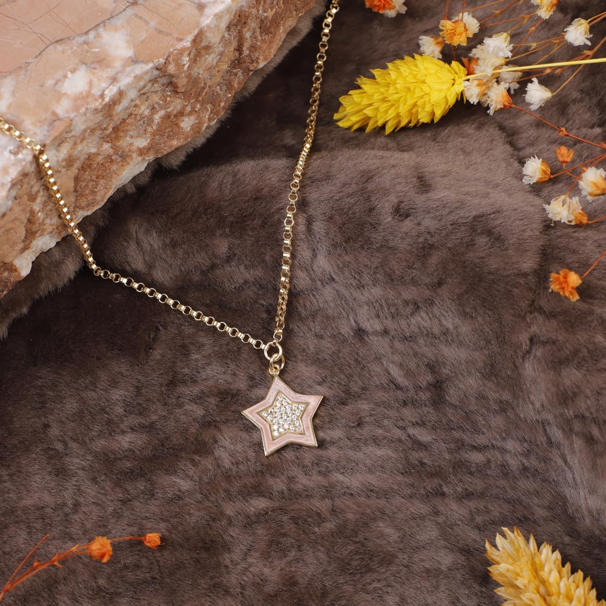 Sterling Silver Star Necklace and Zircon Stone - Gold Plated Jewelry Star Necklace for Women with Zircon Stone - Birthday Gifts for Women