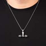 Sterling Silver Dumbbell Necklace – Polished Fitness Pendant for Men — image 3