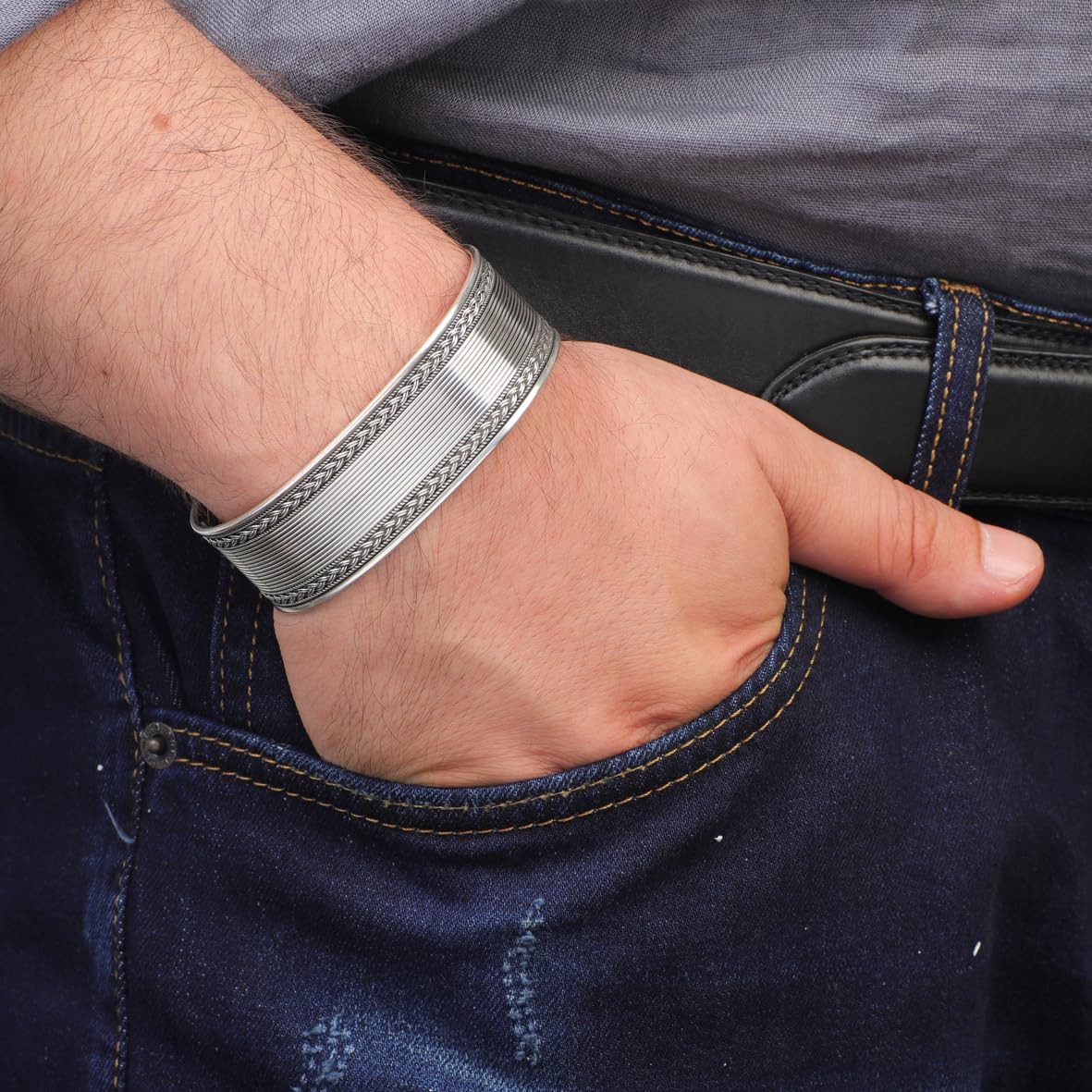Vintage Handmade Men’s Thick Silver Band Bracelet – Sterling Silver Cuff