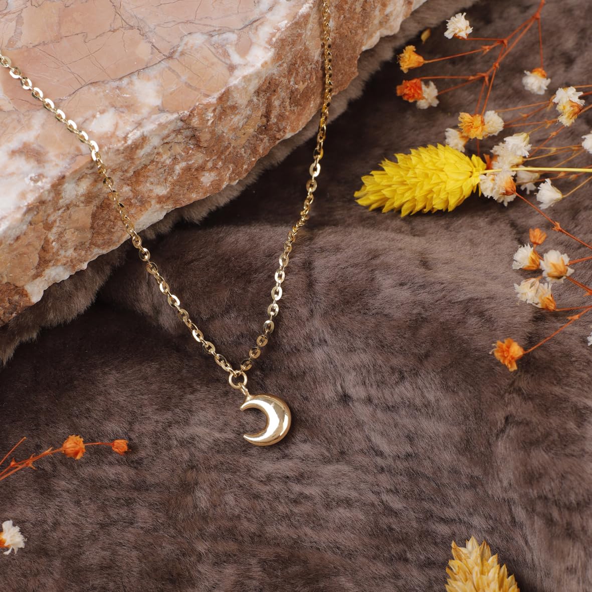 Gold Plated Sterling Silver Moon Necklace - Aesthetic Moon Necklace - Cute Necklaces for Women's Jewelry Collection - Birthday Gifts for Women
