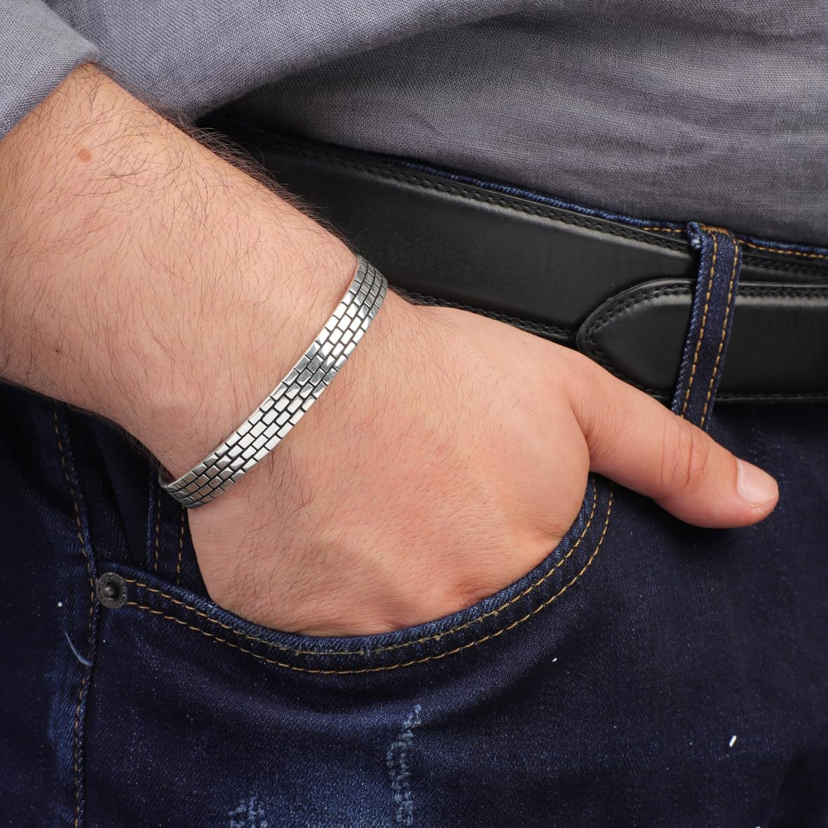 Men Thick Silver Band Bracelet