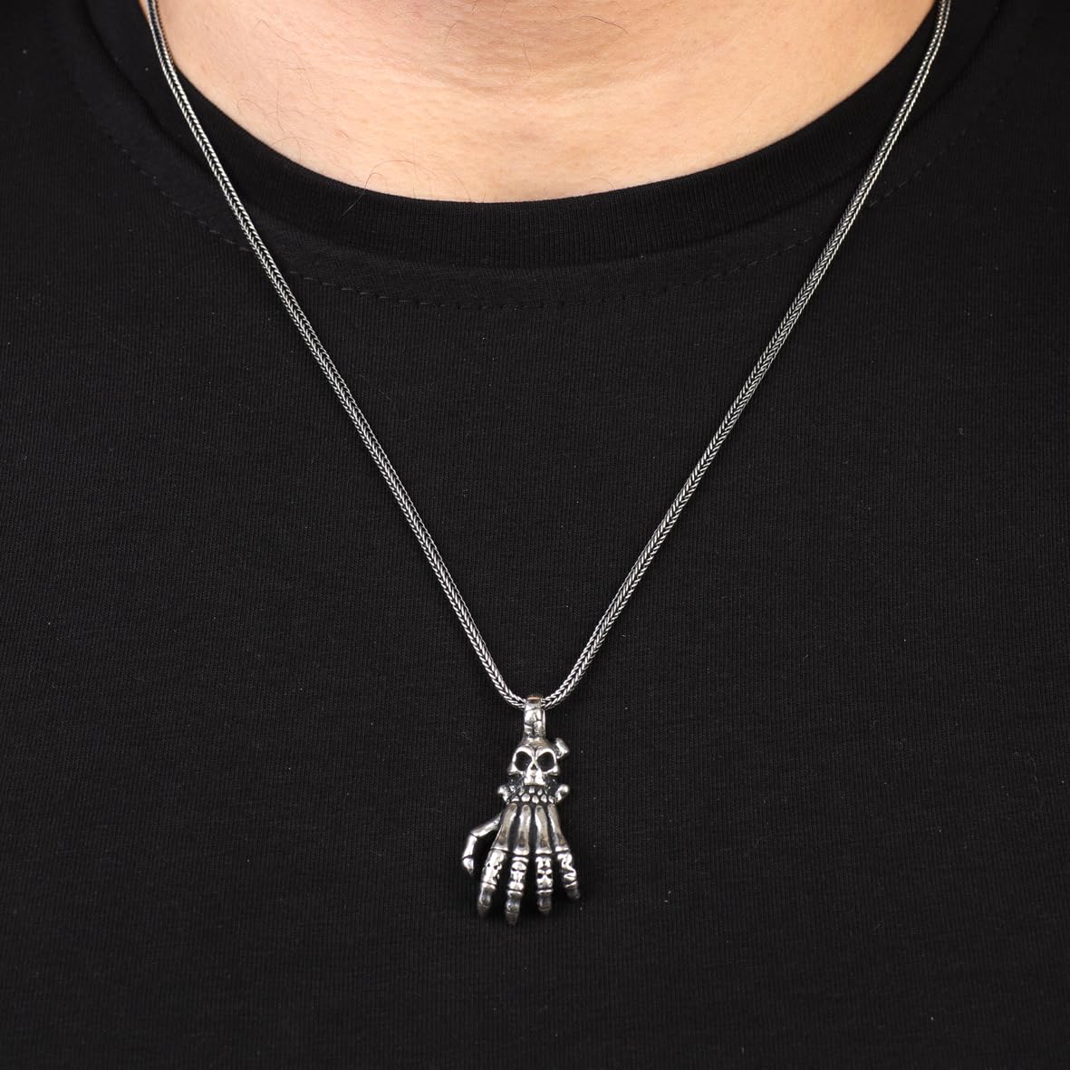 Gothic Skull Necklace – Skeleton Pendant in Sterling Silver for Men