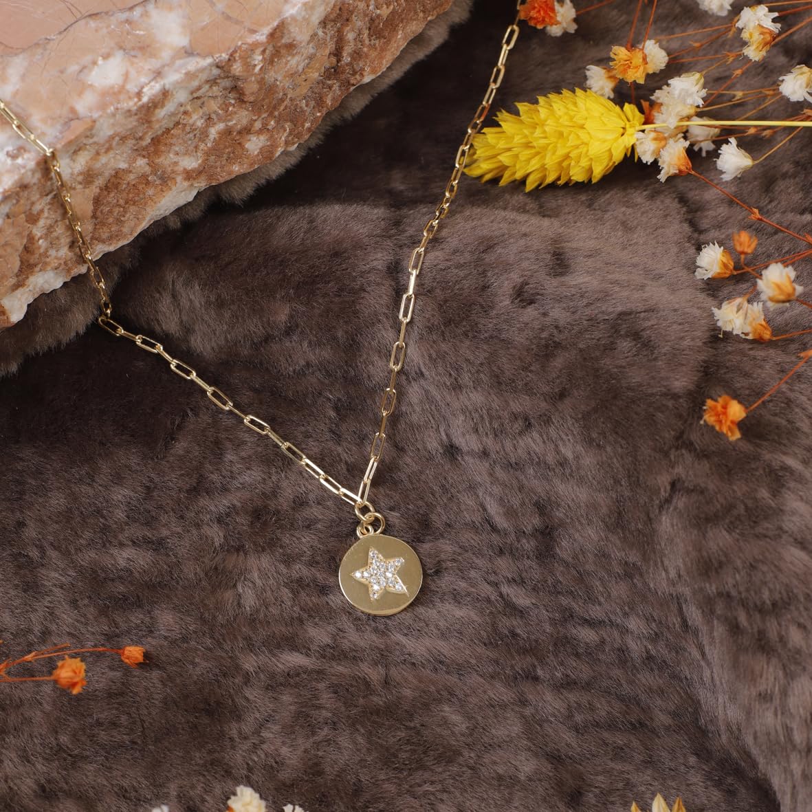 Sterling Silver Star Necklace with Zircon Stone for Women - Cute Star Necklace with Zircon Stone in Gold Plated Jewelry - Birthday Gifts for Women