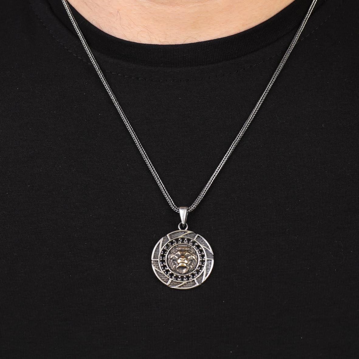 Lion Necklace with Onyx Stone