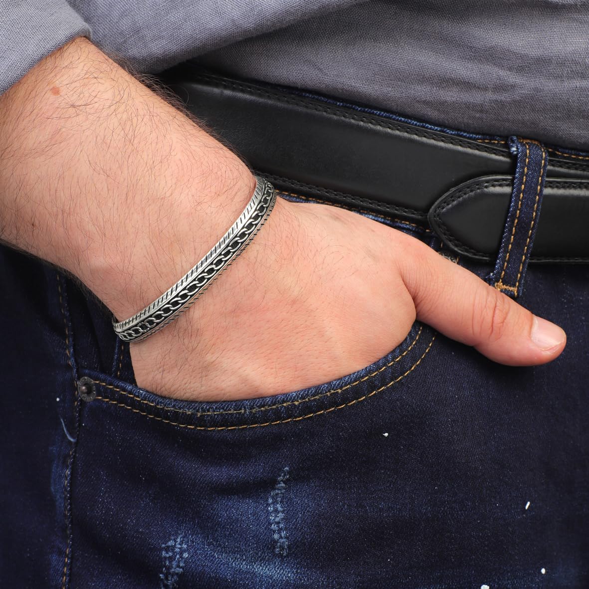Men Thick Silver Band Bracelet – Handmade Sterling Silver Cuff Bracelet