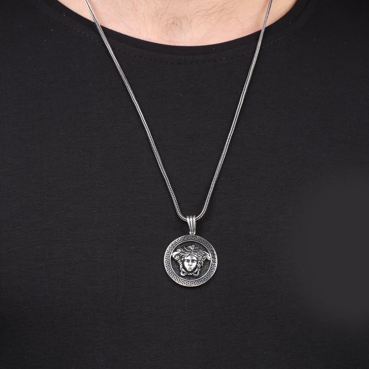Medusa Mythology Necklace for Men - Mythical Medusa Necklace - Handcrafted Sterling Silver Chain for Men - Birthday Gifts