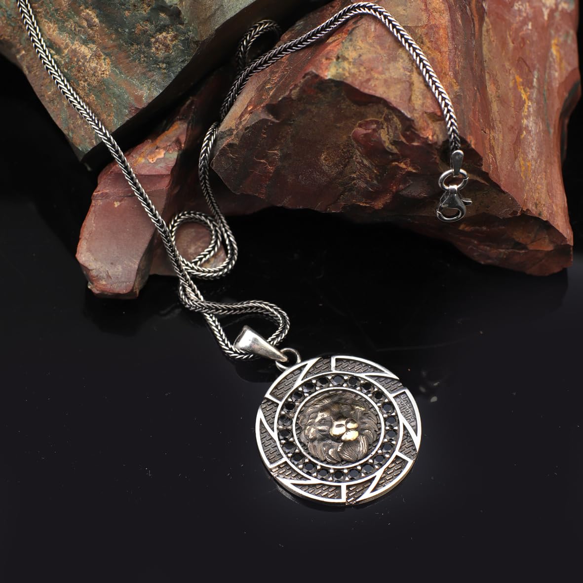 Lion Necklace with Onyx Stone
