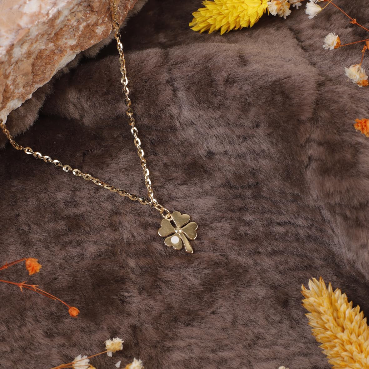 Four-Leaf Clover Gold Plated Sterling Silver Necklace - Gold Jewelry for Women Aesthetic and Cute - Birthday Gifts for Women