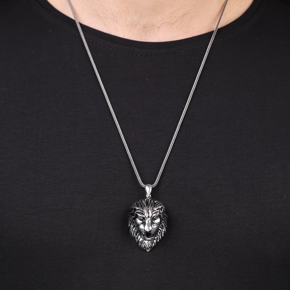 Men's Sterling Silver Chain with Exquisite Lion Pendant Necklace - Sterling Silver Animal Pendant on Stylish Men's Chain - Birthday Gifts