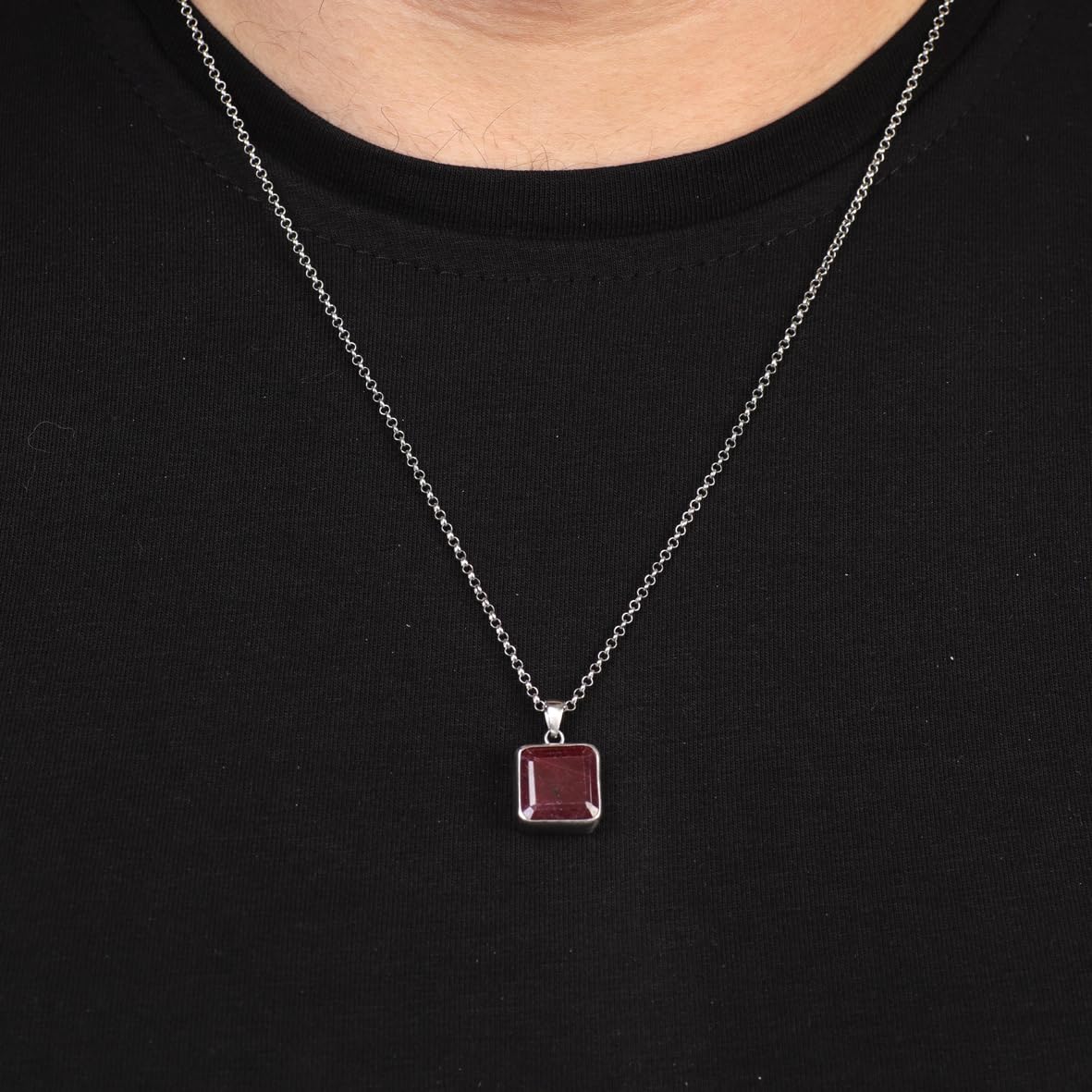 Emerald Initial Pendant for Men – Sterling Silver Biker Necklace