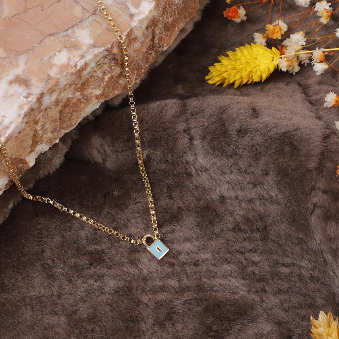 Gold Plated and Sterling Silver Lock Necklace - Lock Pendant Choker - Gold Plated and Sterling Silver for Women - Birthday Gifts for Women