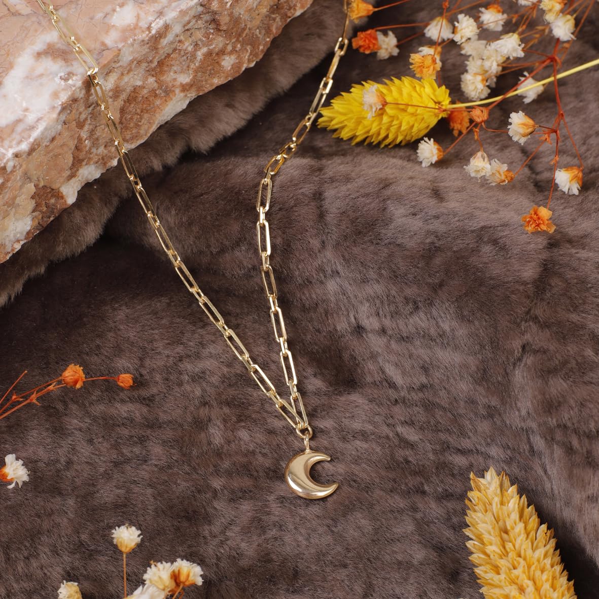 Gold Plated Sterling Silver Moon Necklace - Aesthetic Moon Necklace - Cute Necklaces for Women's Jewelry Collection - Birthday Gifts for Women