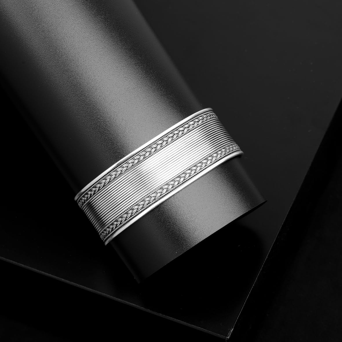 Vintage Handmade Men’s Thick Silver Band Bracelet – Sterling Silver Cuff