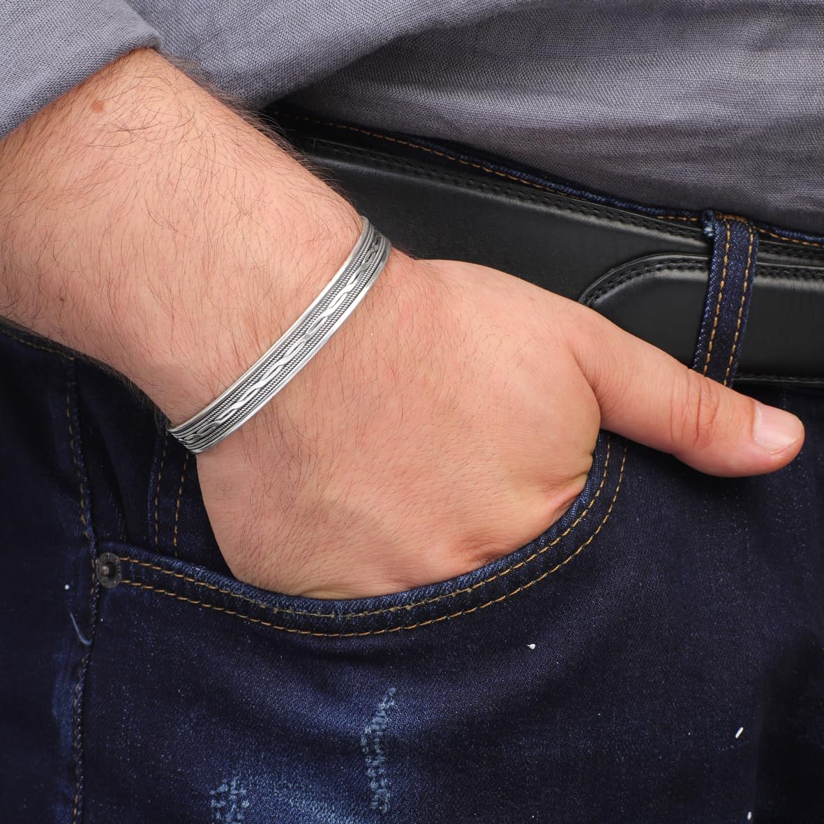 Sterling Silver Men’s Bracelet – Thick Handmade Band Cuff