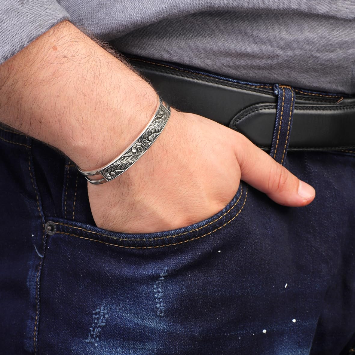 Vintage Handmade Men’s Thick Silver Band Bracelet – Sterling Silver Cuff