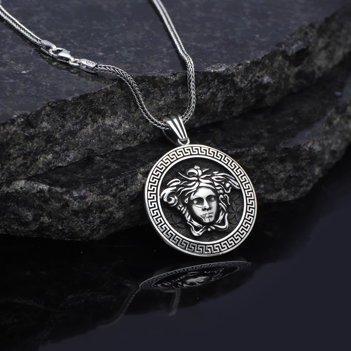 Medusa Mythology Necklace for Men - Mythical Medusa Necklace - Handcrafted Sterling Silver Chain for Men - Birthday Gifts