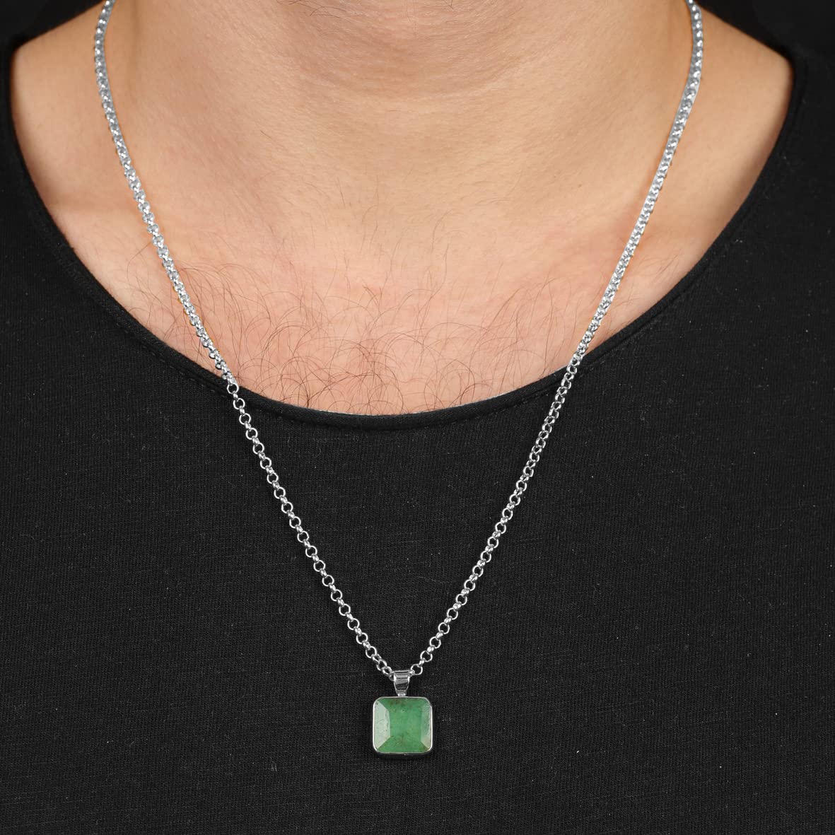 Mens Silver Jade Necklace