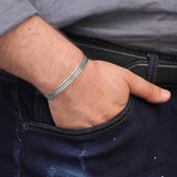 Men Thick Silver Band Bracelet – Handmade Sterling Silver Cuff Bracelet with Embroidered Design — image 3