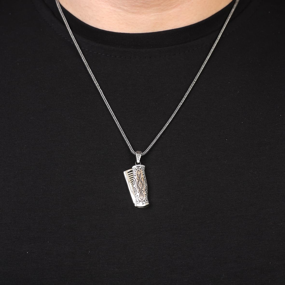Mens Barber Comb Necklace – Sterling Silver Polished Pendant