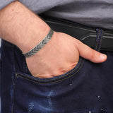 Handmade Silver Cuff Bracelet for Men – Thick Sterling Silver Band with Embroidered Vintage Design — image 3