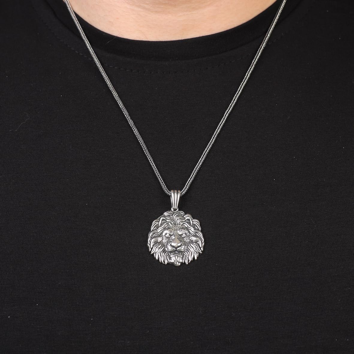 Sterling Silver Lion Necklace – Gothic Biker Pendant