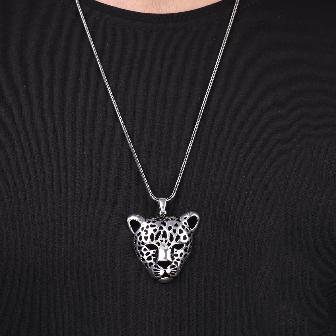 Men's Sterling Silver Leopard Necklace - Animal Pendant - Complete with Men's Silver Chain - Birthday Gifts