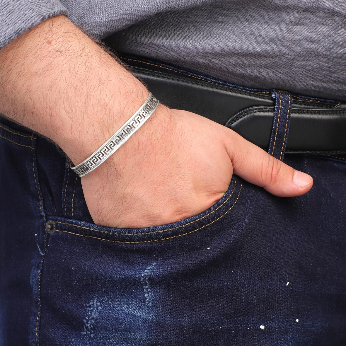 Sterling Silver Men’s Bracelet – Thick Handmade Band Cuff