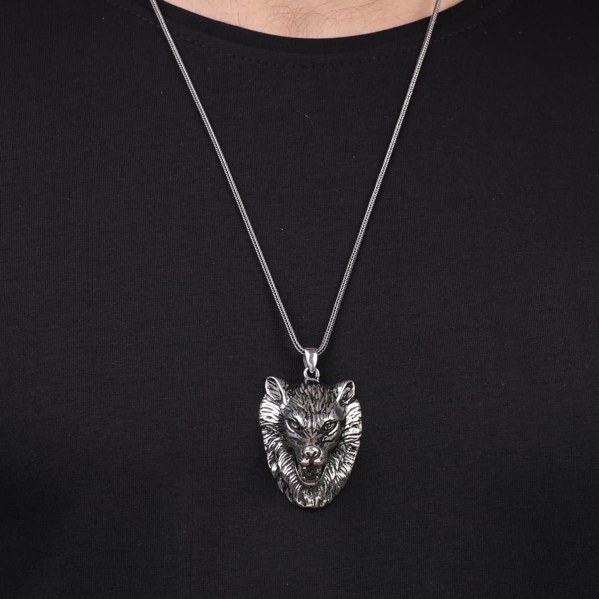 Mens Silver Chain with Wolf Head Pendant - Sterling Silver Chain with Wolf Design - Men's Silver Jewelry - Birthday Gifts