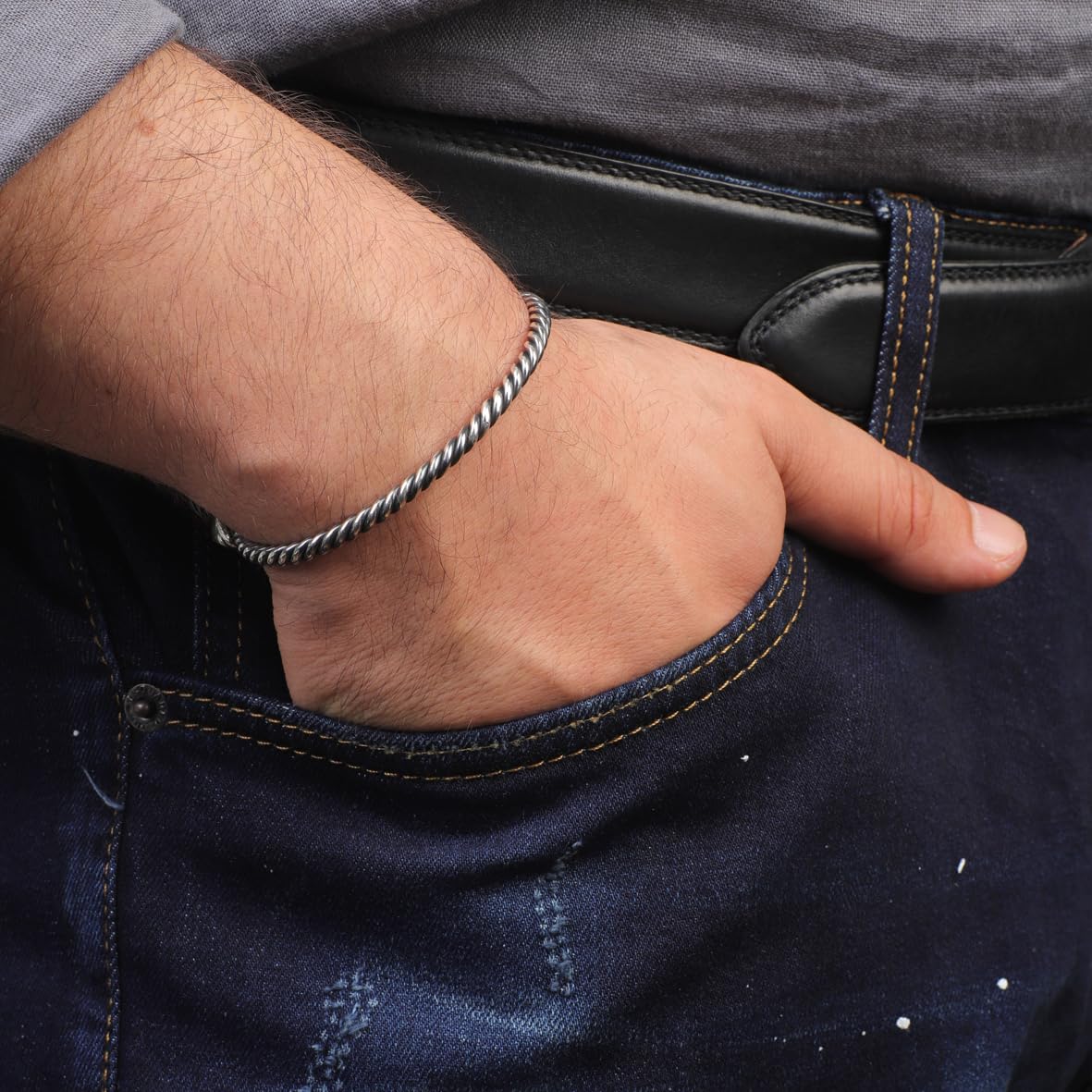 Men’s Rhino Silver Cuff Bracelet – Thick Sterling Silver Band